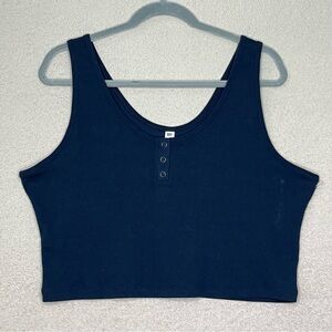 Bp Cropped Snap Button Tank Top-Navy Blue-Women’s 2X-Casual-Ribbed-Summer-NEW